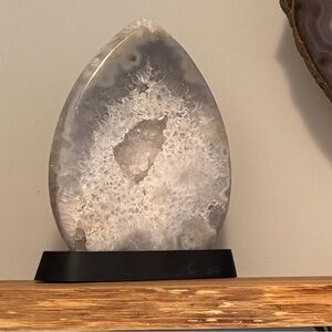 Gray Agate Geode on Black Stand